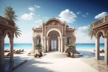 Fototapeta premium resort or hotel for beautiful beach tourism, generative ai