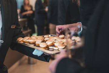 Waiter serving snacks to the guests