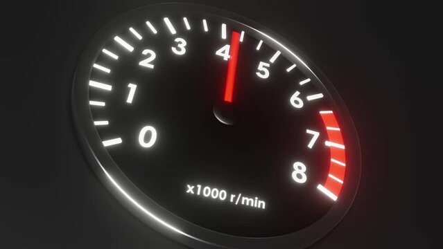 Moving up red arrow of tachometer animation. High quality 4k looped 3d render video
