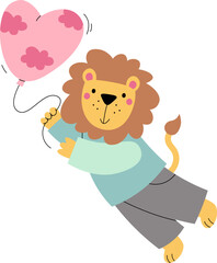 Cute lion with balloon