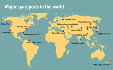 Map of the major spaceports in the world