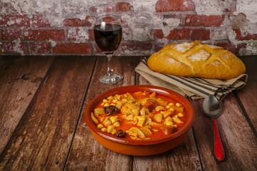 clay casserole with ,Madrid-style stewed tripe,typical spanish food