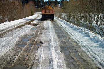 dump truck on the slippery road