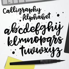 Vector hand drawn alphabet isolated on white background. Brush painted letters. Decorative artistic font. Black letters.	
