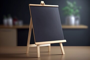 Blackboard over wooden easel. 3D illustration with copy space. Generative AI illustration