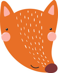 Cute funny baby fox face cartoon character illustration. Hand drawn Scandinavian style flat design, isolated PNG. Wildlife, nature, kids print element