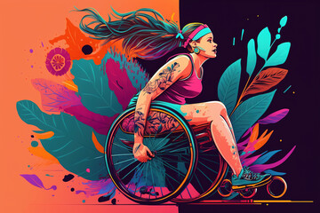 Illustrations of disabled sport woman in boho style showcasing inclusivity in sports. Generative AI