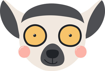 Cute funny baby lemur face cartoon character illustration. Hand drawn Scandinavian style flat design, isolated PNG. Wildlife, nature, kids print element © Maria Skrigan