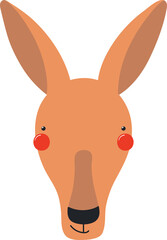 Cute funny baby kangaroo face cartoon character illustration. Hand drawn Scandinavian style flat design, isolated PNG. Wildlife, nature, kids print element