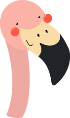 Cute funny baby flamingo face cartoon character illustration. Hand drawn Scandinavian style flat design, isolated PNG. Wildlife, nature, kids print element
