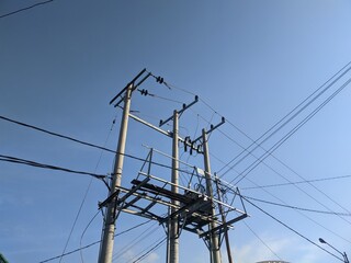 power lines of blue sky