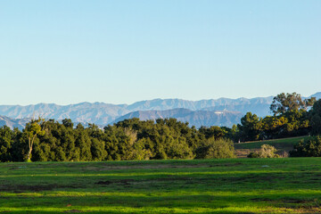 Kenneth Hahn park in Culver City, with views of downtown Los Angeles and the mountains behind it....