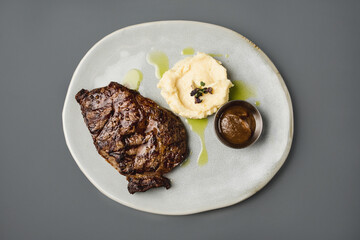 photo of the main dish with meat, top view