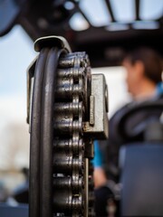 lift chain on a fork lift truck and women worker