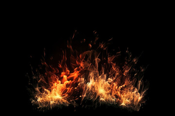Fototapeta na wymiar fire flames isolated on black background, generative ai