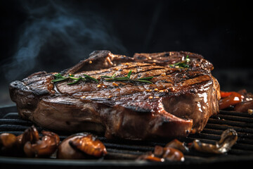 Delicious Steak On Dark Background. Food Photography