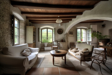 luxury mediterranean house interior, architecture photography, generative ai