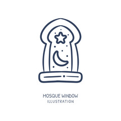 Window mosque moon and star islamic ramadan eid al-fitr background vector hand drawn illustration