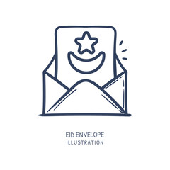 Eid fitr ramadhan envelope greetings with moon and star icon vector hand drawn illustration