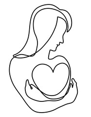 ハートを抱きしめる女性の線画