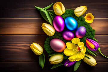 easter eggs on wooden background