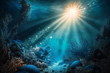 Sea or ocean underwater deep nature background, generative ai