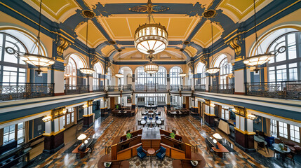 Elegance of a Luxury Hotel Lobby, wide angle, Generative AI