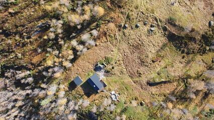Beautiful house in the mountains. Huta in the mountains of Norway. Autumn