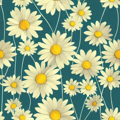 Vintage seamless pattern texture daisies wild flowers with pale baby blue craft paper Generative AI Illustration