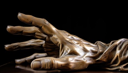 Statue of a brass hand asking for help SOS request Generative AI Illustration