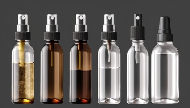 Various glass spray bottles with a solid color background Generative AI Illustration