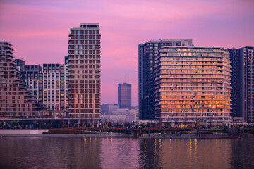 View at Belgrade Waterfront buildings at Sava river.