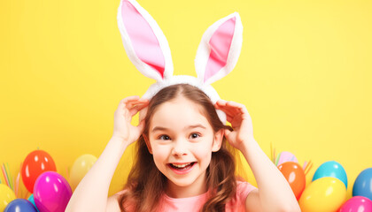 Obraz na płótnie Canvas Happy Easter holiday concept in a festive springtime image of family fun
