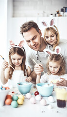 Obraz na płótnie Canvas Happy Easter holiday concept in a festive springtime image of family fun