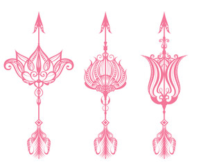 Lotus flowers with arow, outline vector blooming lotus. Lotus logo design. Lotus spiritual design isolated on white background