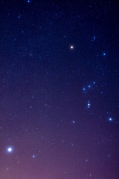 Orion constellation and Sirius, brightest observable star from Earth, photographed with wide angle lens. © astrosystem