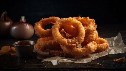 Fried crunchy onion rings, generative ai