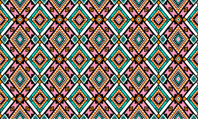 Ethnic Aztec Abstract Background cute Pink Green geometric tribal folk Motif Arabic oriental native pattern traditional design carpet wallpaper clothing fabric wrapping print batik folk vector