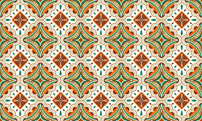 Ethnic Abstract Background cute green orange brown geometric tribal folk Motif Arabic oriental native pattern traditional design carpet wallpaper clothing fabric wrapping print batik folk knit vector