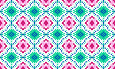 Ethnic Abstract Background cute pink green Lotus Flower geometric tribal folk Motif Arabic oriental native pattern traditional design carpet wallpaper clothing fabric wrapping print batik folk vector