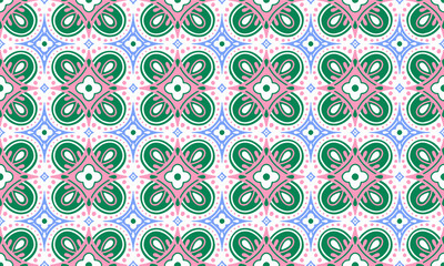 Ethnic Abstract Background cute green blue pink Flower geometric tribal folk Motif Arabic oriental native pattern traditional design carpet wallpaper clothing fabric wrapping print batik folk vector