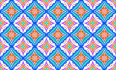 Ethnic Abstract Background cute green blue orange geometric tribal ikat folk Motif Arabic oriental native pattern traditional design carpet wallpaper clothing fabric wrapping print batik folk vector
