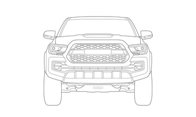 Pickup Truck Silhouette Outlined, Illustration, front view