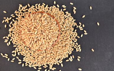 A closeup view a bowl of wheat.