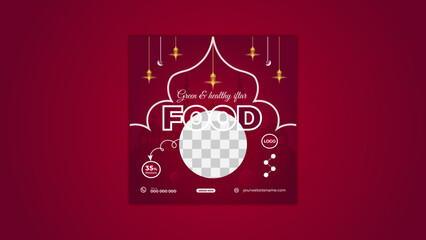 green &  healthy iftar,  Ramadan Food sale social media post template Design. Dates Business Lighting