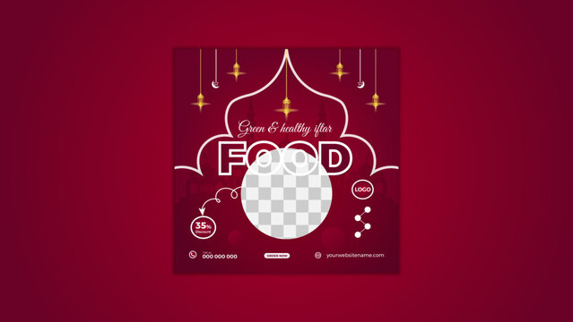 green &  healthy iftar,  Ramadan Food sale social media post template Design. Dates Business Lighting