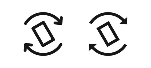 Rotate screen icon. Turn phone symbol. Tilt device signs. Rotation button symbols. Horizontal and vertical icons. Black color. Vector sign.