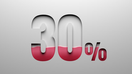 3D Illustration Rendering Percentage text object process 30%