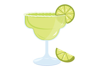 Glass with tequila and a slice of lemon. Vector illustration. Mexican food. Mexican alcohol.