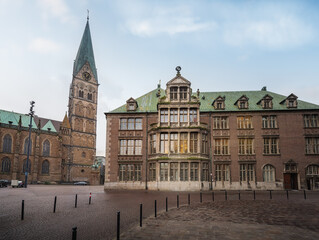 Fototapeta na wymiar New Town Hall Building and Bremen Cathedral - Bremen, Germany